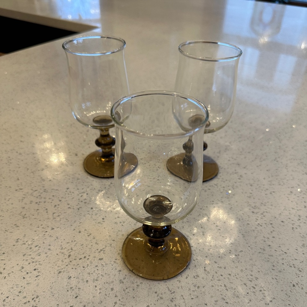 Elegant Glass Goblets with brown glass base (3)